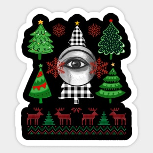 Christmas tree with checkered patterns and an eye in black and white Sticker